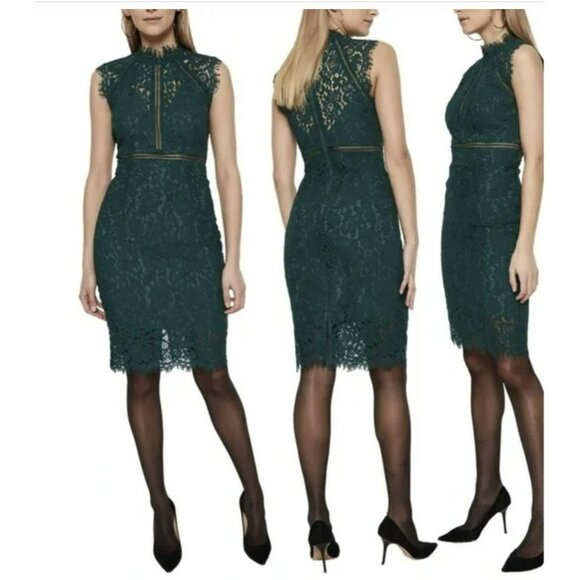 Bardot Dresses & Skirts - Bardot Lace Forest Green Sheath Cocktail Party Midi Dress Size Small US 6